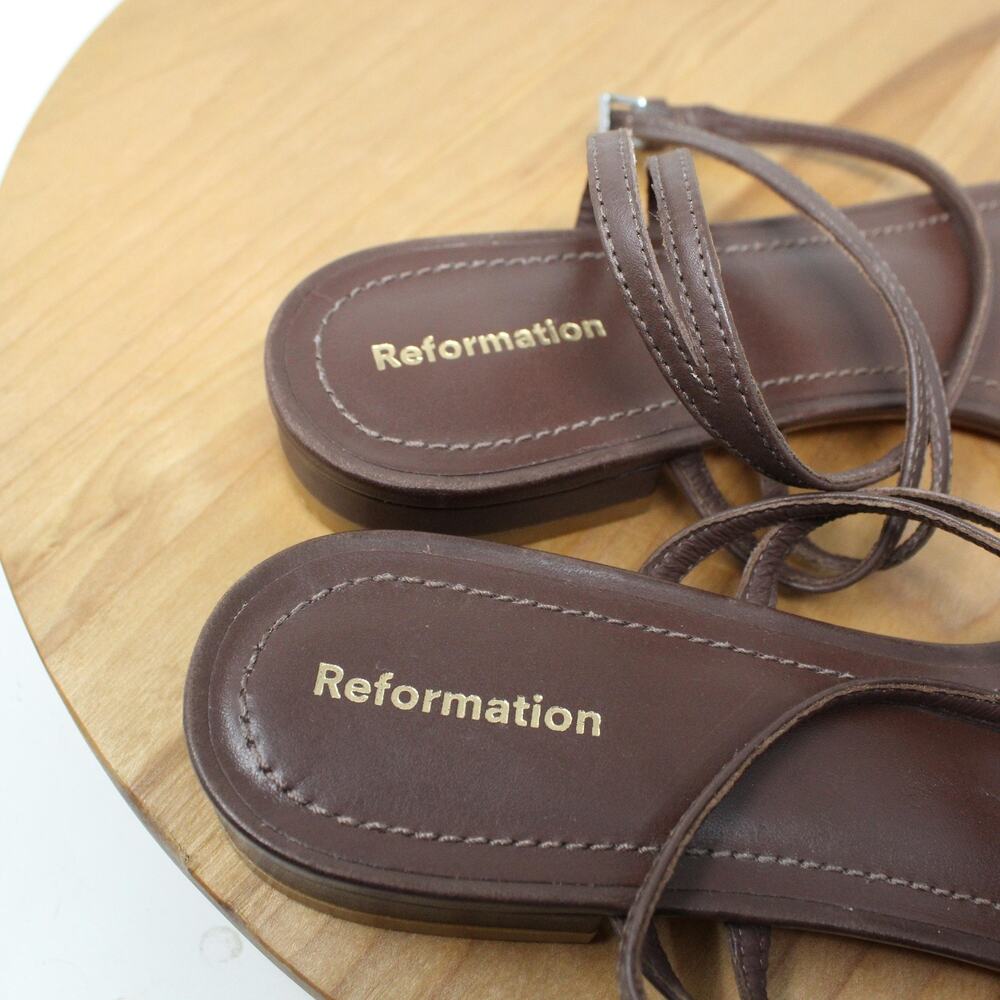 Reformation Sandals 8 Lauren Flat Leather Strappy Minimalist Square Toe Casual - Picture 5 of 8